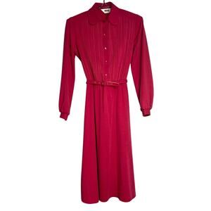 Vintage 70s Montgomery Ward Size Small Fuchsia Pink Belted Shirt Dress Pintuck